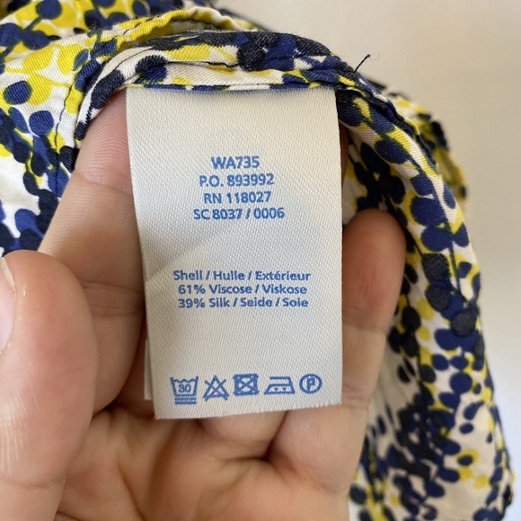 BODEN Women V Neck Ravello Blue and Yellow Blouse Silk Blend Size 8 - Picture 5 of 11
